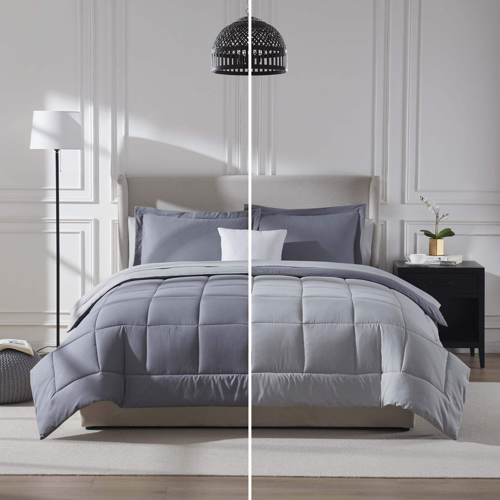 Virtu Queen Comforter Set, Bed in a bag, 7 Pc Reversible Bedding Comforter Set with Sheets, Bedding Set, Gray