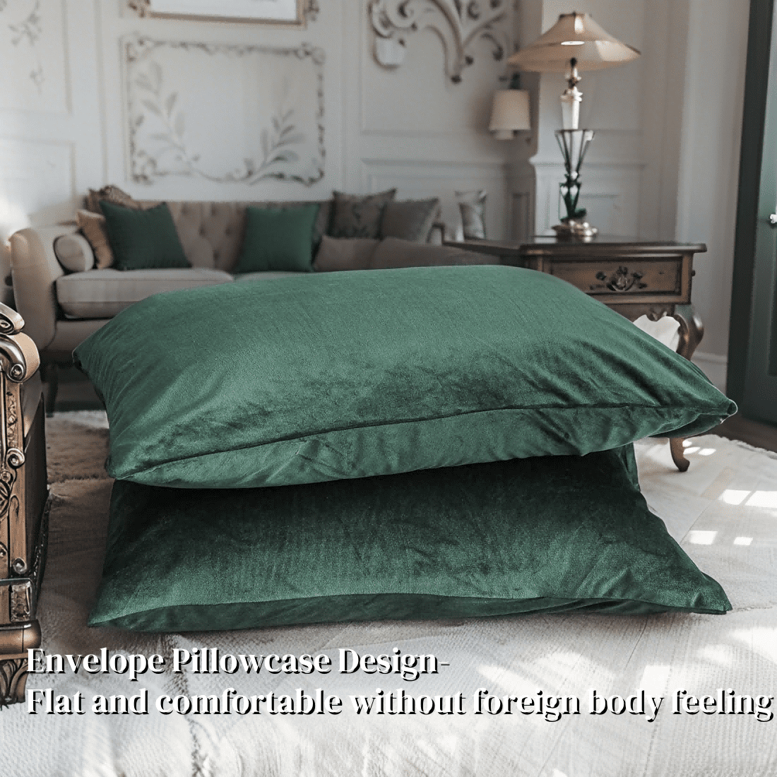 JOLUSERE Dark Green Velvet Duvet Cover King Set, 3-Piece Ultra Soft Fluffy Velvet Winter Bedding Cover