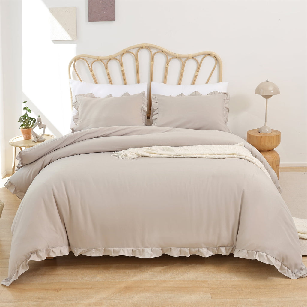 SPRINDAY Queen Comforter Set For Adult, 3 Piece Ruffle Oatmeal Comforter Sets All Season