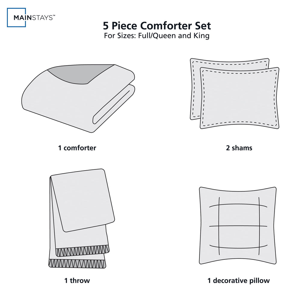 Mainstays 5-Piece Tan Striped Comforter Set, Full/Queen