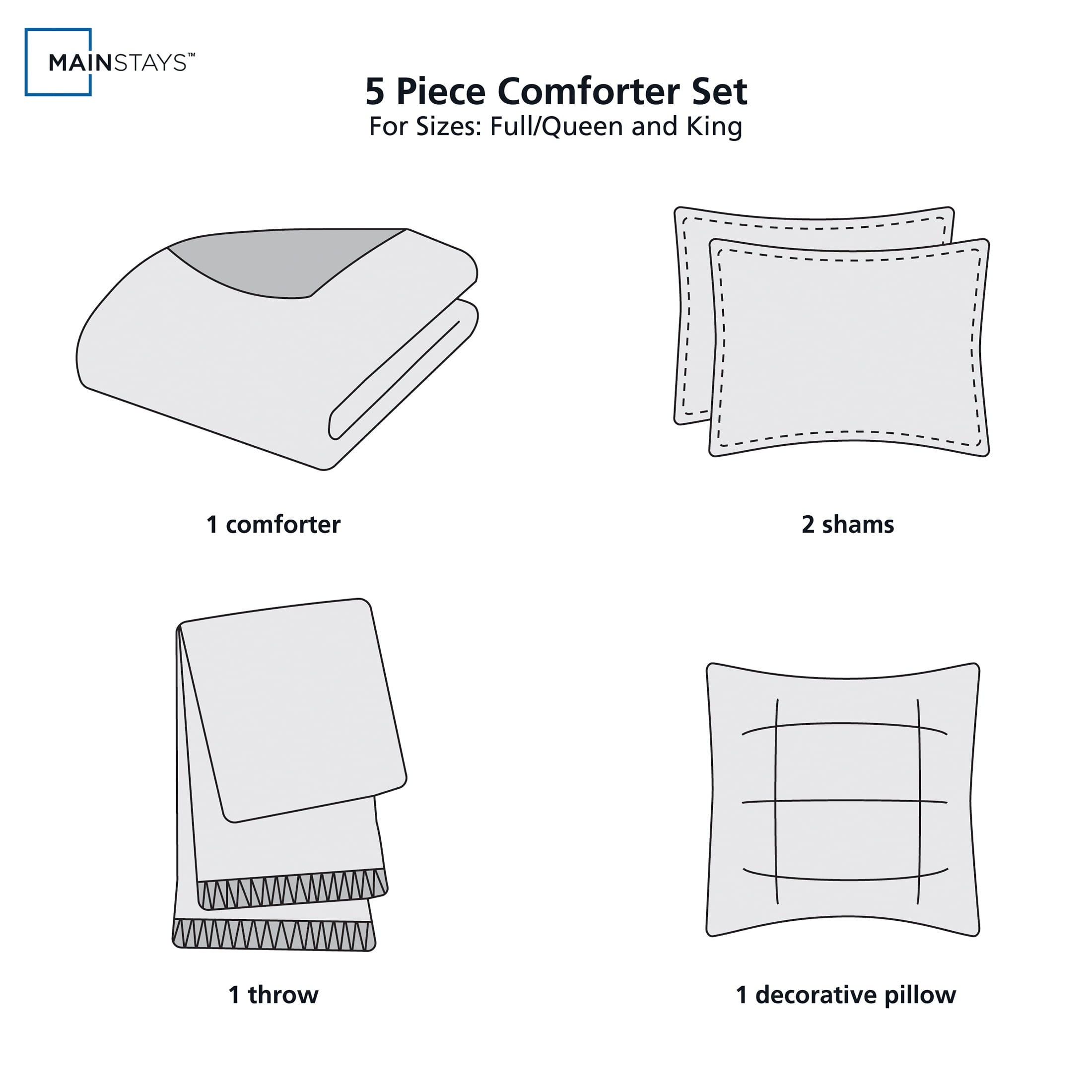 Mainstays 5-Piece Tan Striped Comforter Set, Full/Queen