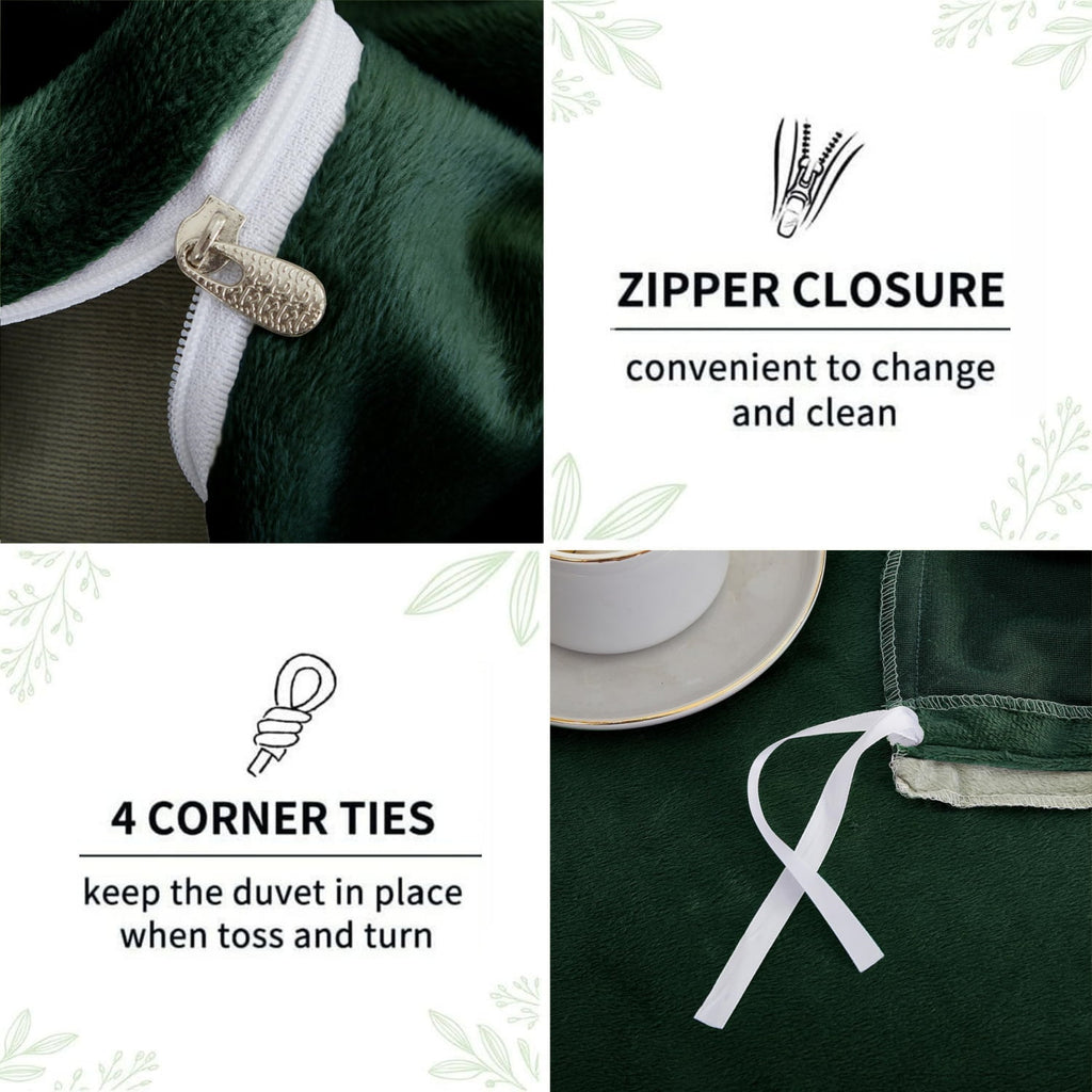 JOLUSERE Dark Green Velvet Duvet Cover King Set, 3-Piece Ultra Soft Fluffy Velvet Winter Bedding Cover