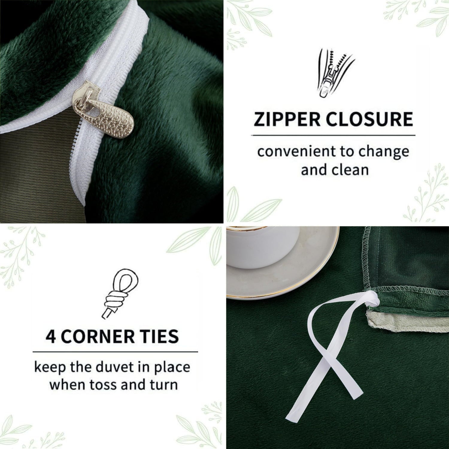 JOLUSERE Dark Green Velvet Duvet Cover King Set, 3-Piece Ultra Soft Fluffy Velvet Winter Bedding Cover