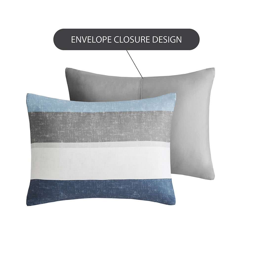 Regency Heights 5 Piece Stripe Comforter Set, Twin Size Bed in a Bag Bedding Set for Dorm Room, Comforter Bed Set with Flat Sheet and Fitted Sheet, Blue Grey