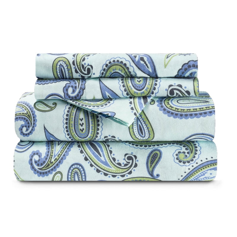 Superior Paisley Flannel Cotton Sheet Set, California King, Light Blue