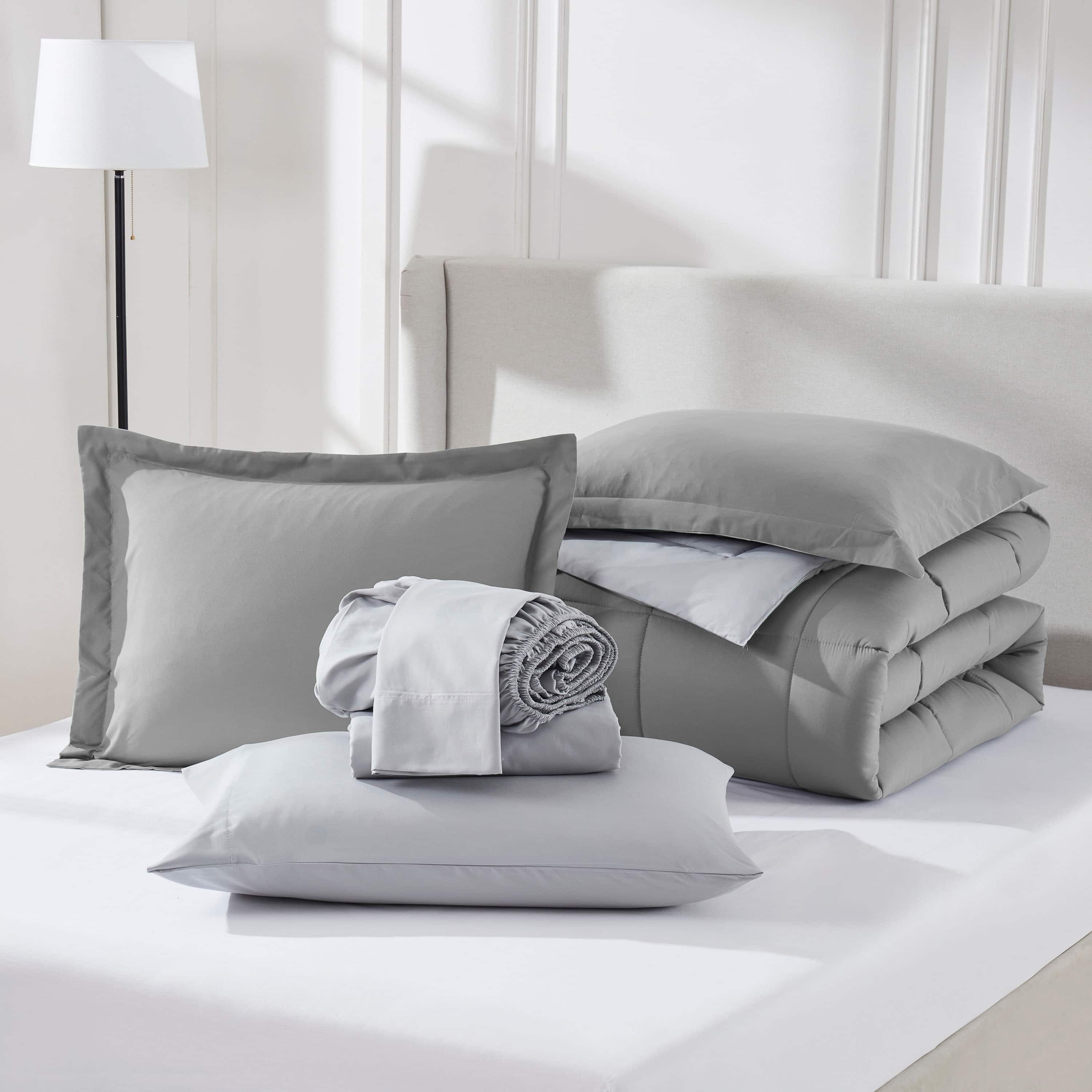 Virtu Queen Comforter Set, Bed in a bag, 7 Pc Reversible Bedding Comforter Set with Sheets, Bedding Set, Gray
