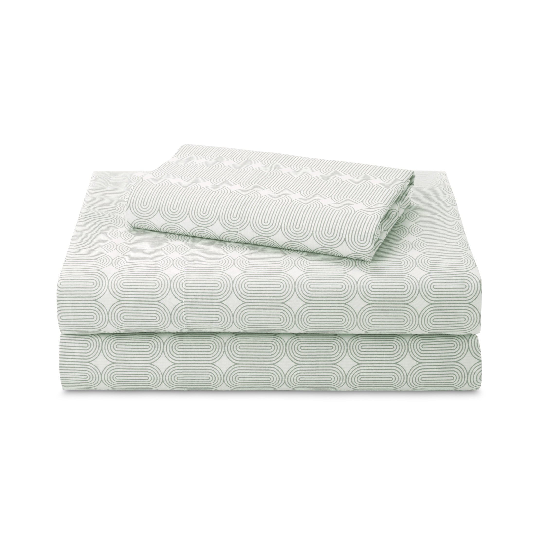 Beautiful Botanical 4-Piece 100% Cotton Washed Percale White Sheet Set, Queen by Drew Barrymore