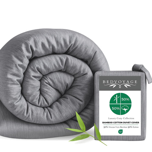 BedVoyage Queen Size Duvet Cover, Lightweight Soft and Breathable, Button Closure & Inside Corner Ties, 90x94, Viscose Derived from Bamboo & Cotton Blend, All Season Comforter Cover, Queen - Silver