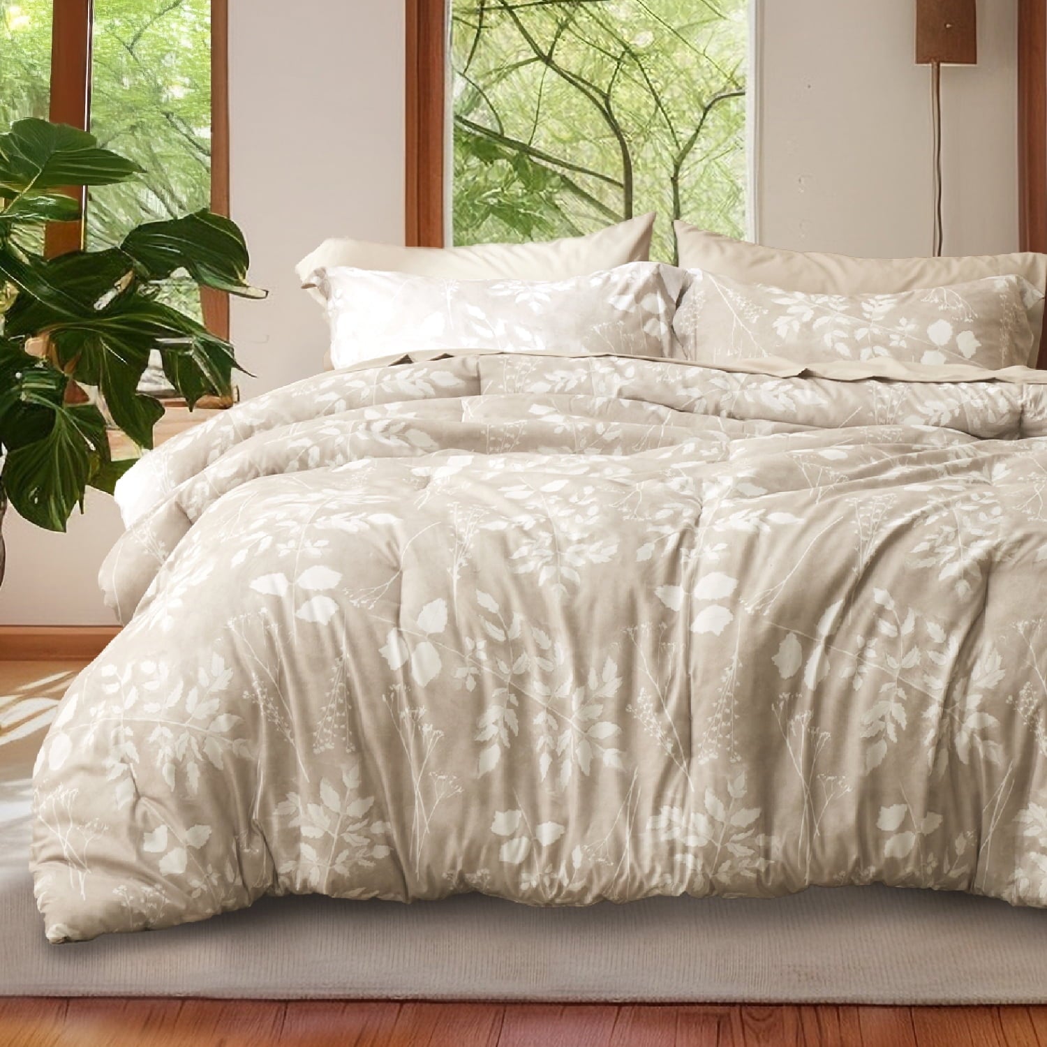 U by Bedsure Queen Comforter Set - 7 Pieces Blue Floral Bedding Sets Queen Bed in a Bag with Reversible Botanical Flowers Comforter, Sheets, Pillowcases & Shams (Queen, Blue)