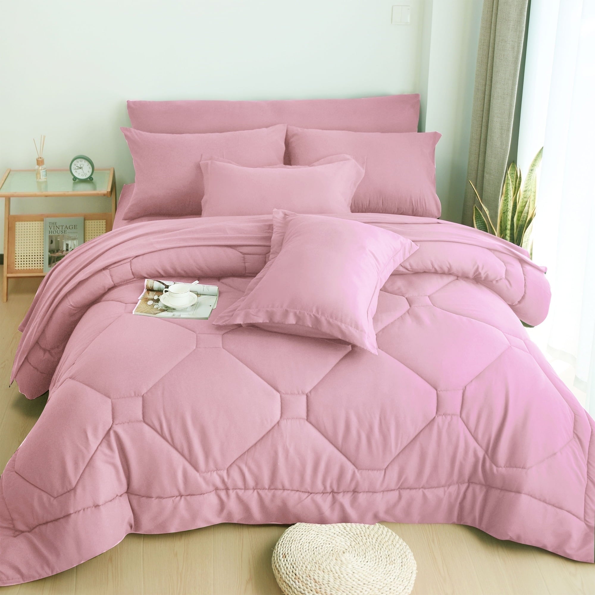 HIG 8 PCS Modern Comforter Set with Sheets All Season Bed in a Bag, Dark Gray, Queen Size