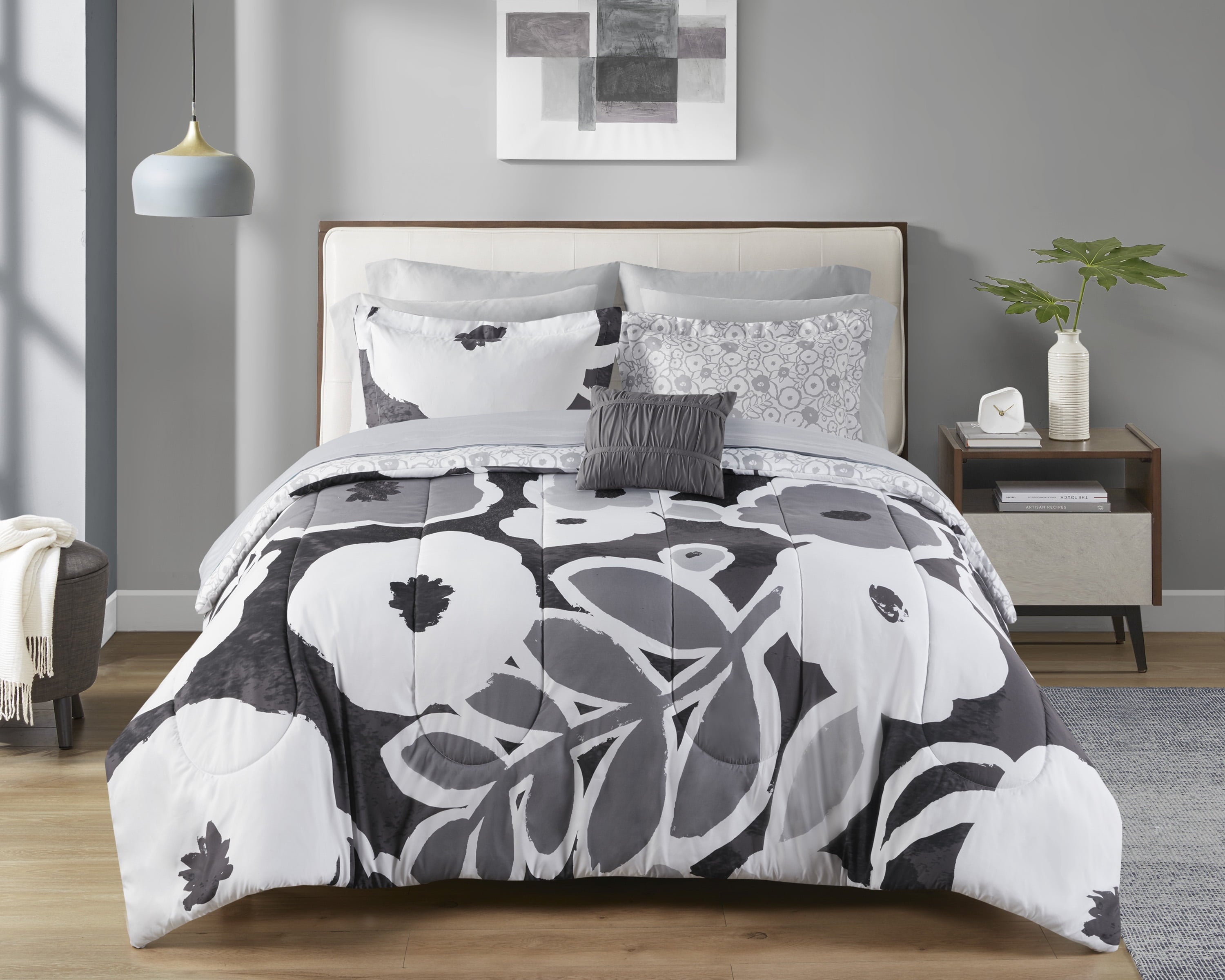 Mainstays 11-Piece Bed in a Bag Comforter Set with Sheets, Cream Ruffle, Queen