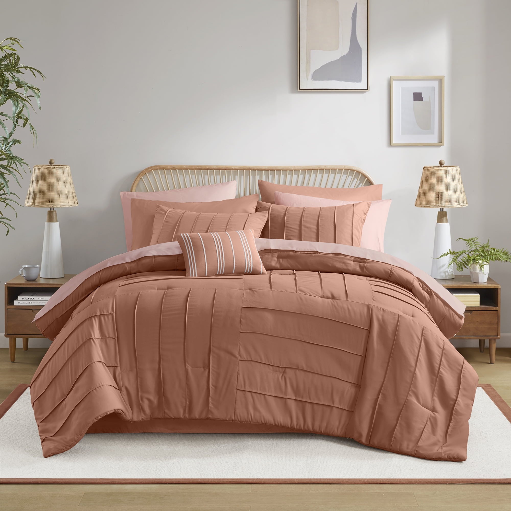 Mainstays 11-Piece Bed in a Bag Comforter Set with Sheets, Cream Ruffle, Queen