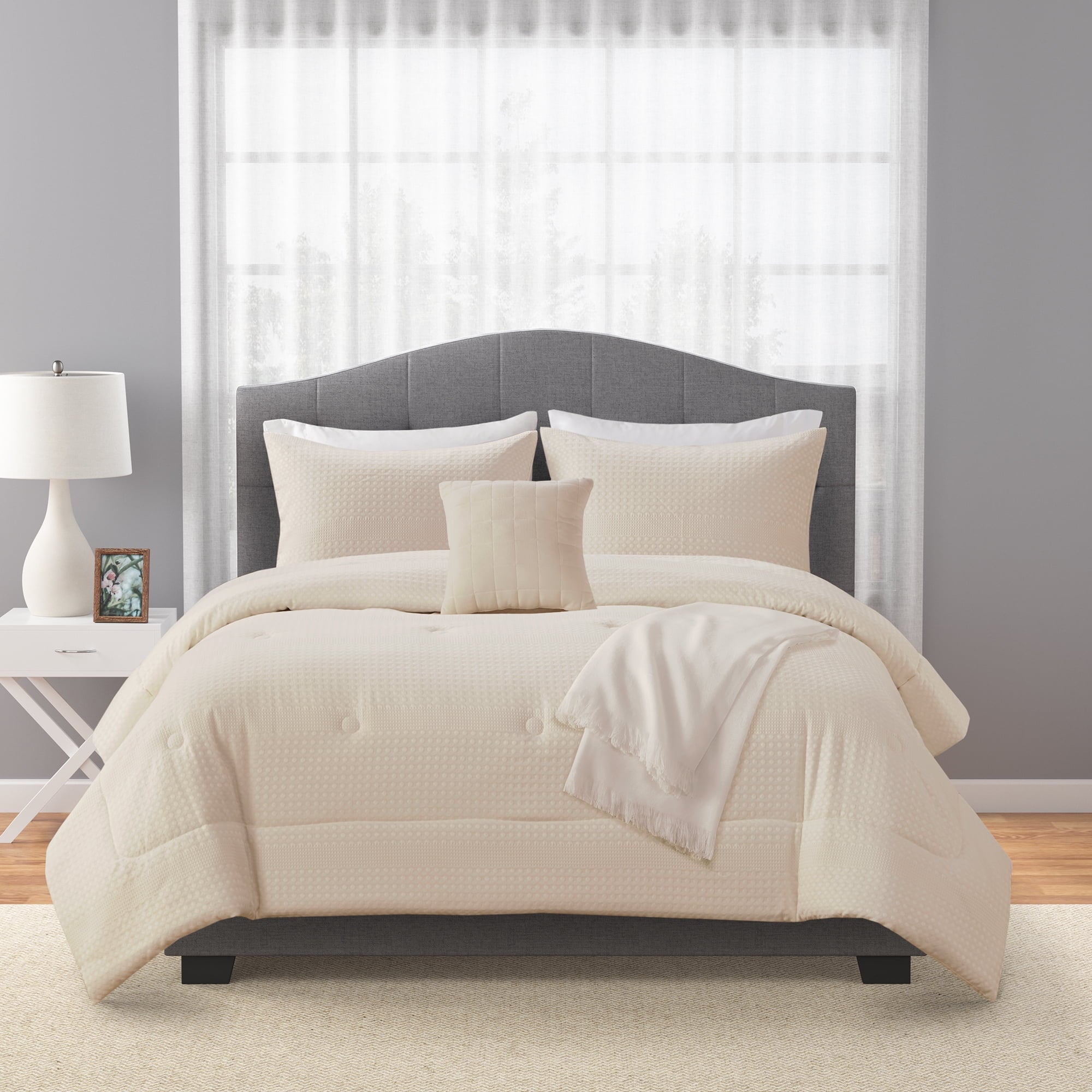 Mainstays 5-Piece Ivory Waffle Comforter Set, Full/Queen