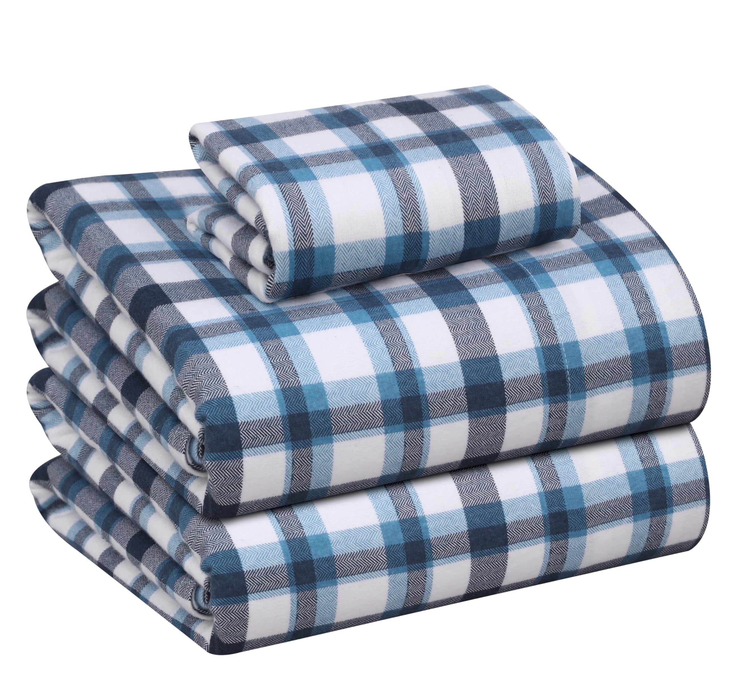 RUVANTI Flannel Sheets Queen Size - 100% Cotton Double Brushed Bed Sheets, Deep Pockets 16 Inches Queen Sheet Set, All Seasons Breathable & Extra Soft - Warm & Cozy, 4 Piece, Red Plaid