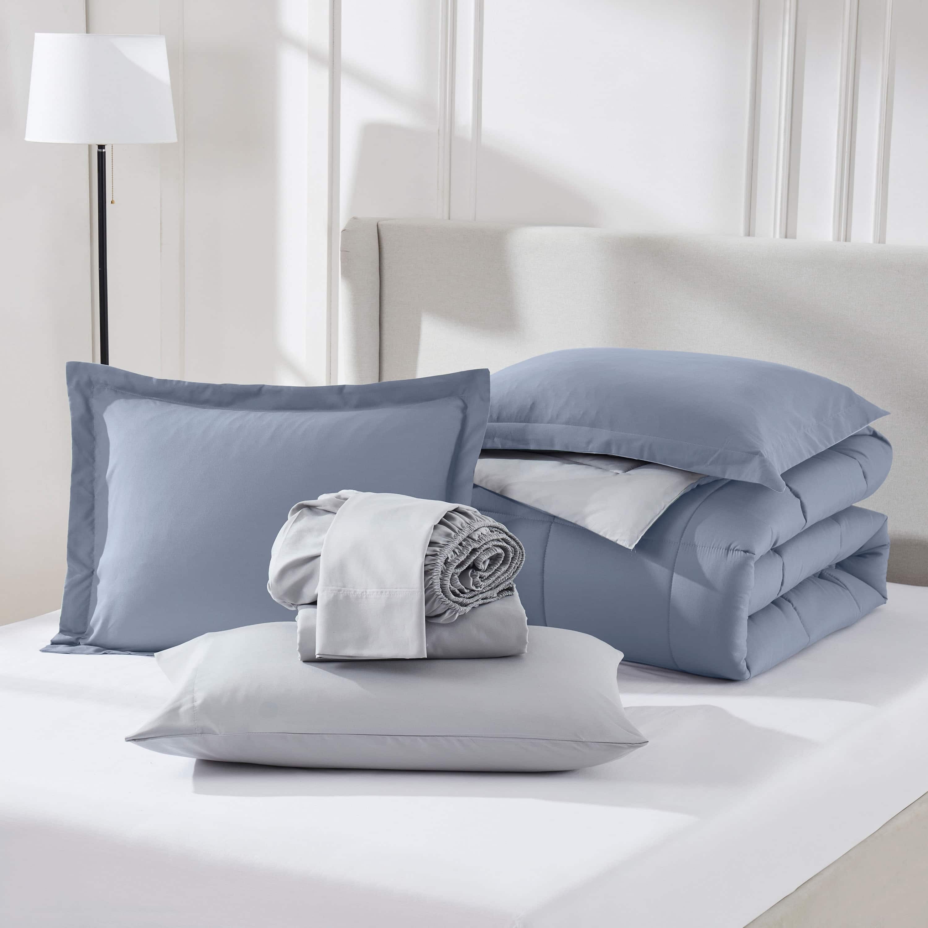 Virtu Queen Comforter Set, Bed in a bag, 7 Pc Reversible Bedding Comforter Set with Sheets, Bedding Set, Gray