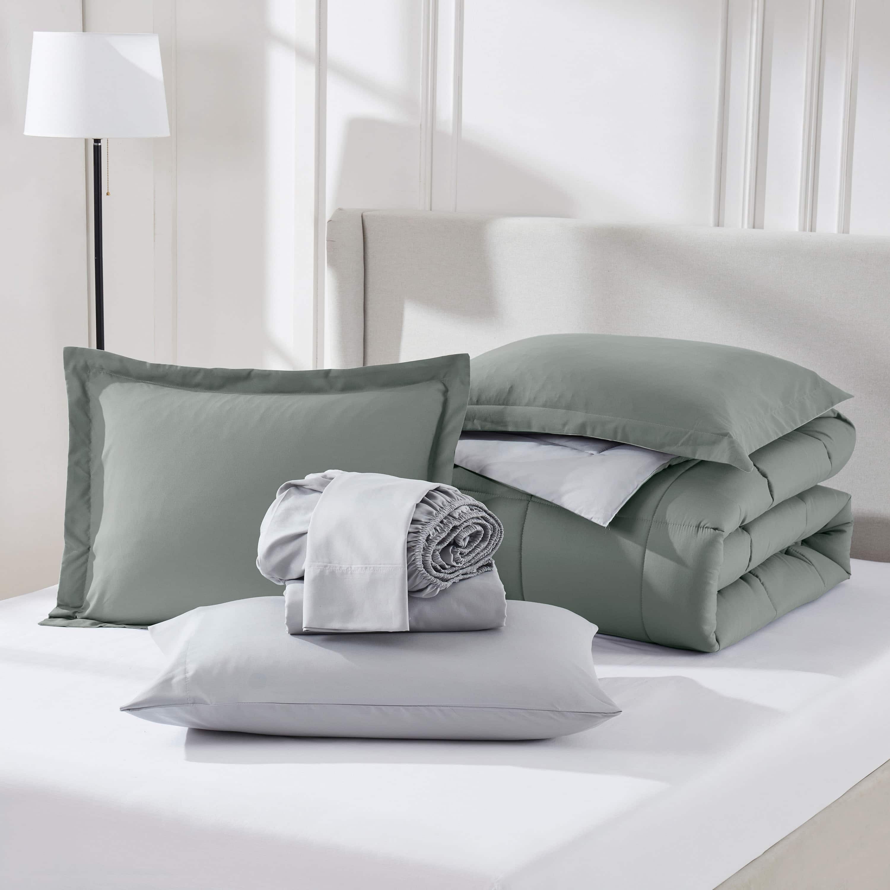Virtu Queen Comforter Set, Bed in a bag, 7 Pc Reversible Bedding Comforter Set with Sheets, Bedding Set, Gray