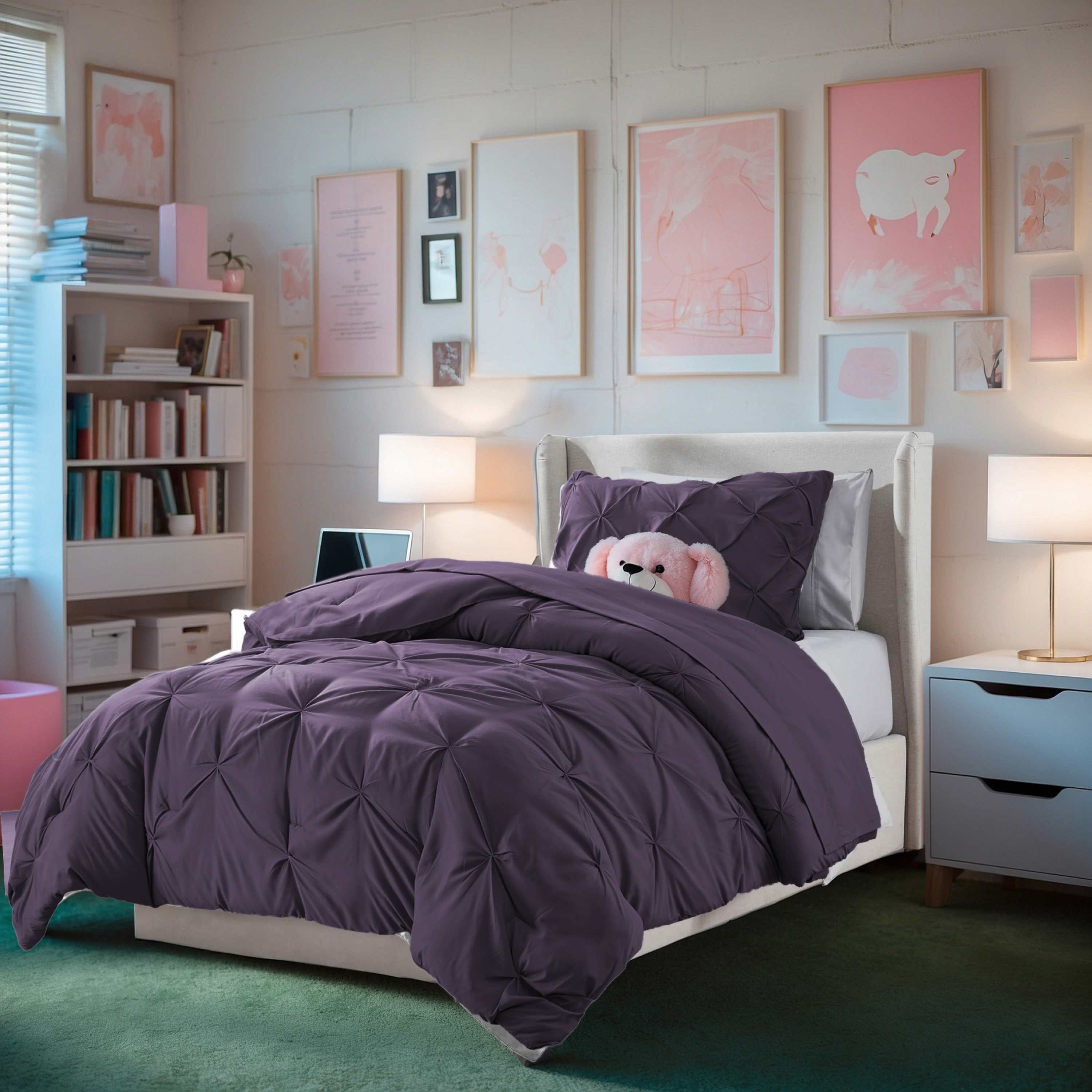 Virtu Queen Comforter Set, 7pc Bed in a Bag, Pleated Bedding Comforter Sets Queen, Gray/Silver