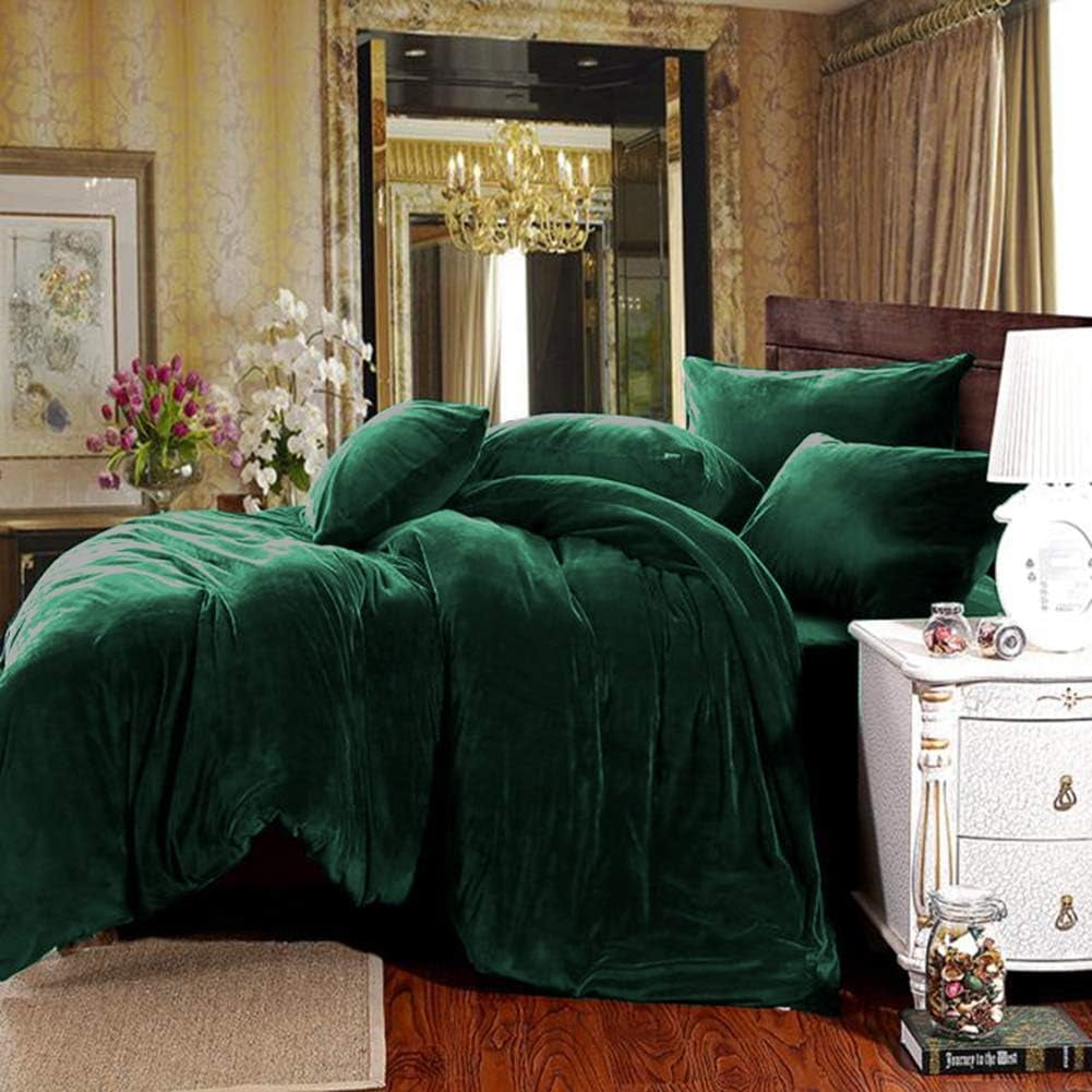 JOLUSERE Dark Green Velvet Duvet Cover King Set, 3-Piece Ultra Soft Fluffy Velvet Winter Bedding Cover