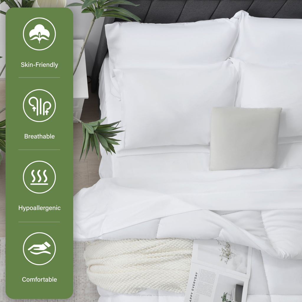 Vccoem 7 Piece Comforter Set Queen Size, All Season Bed in a Bag, Ultra Soft Bedding with Comforter, Sheets, Pillowcases & Shams, White