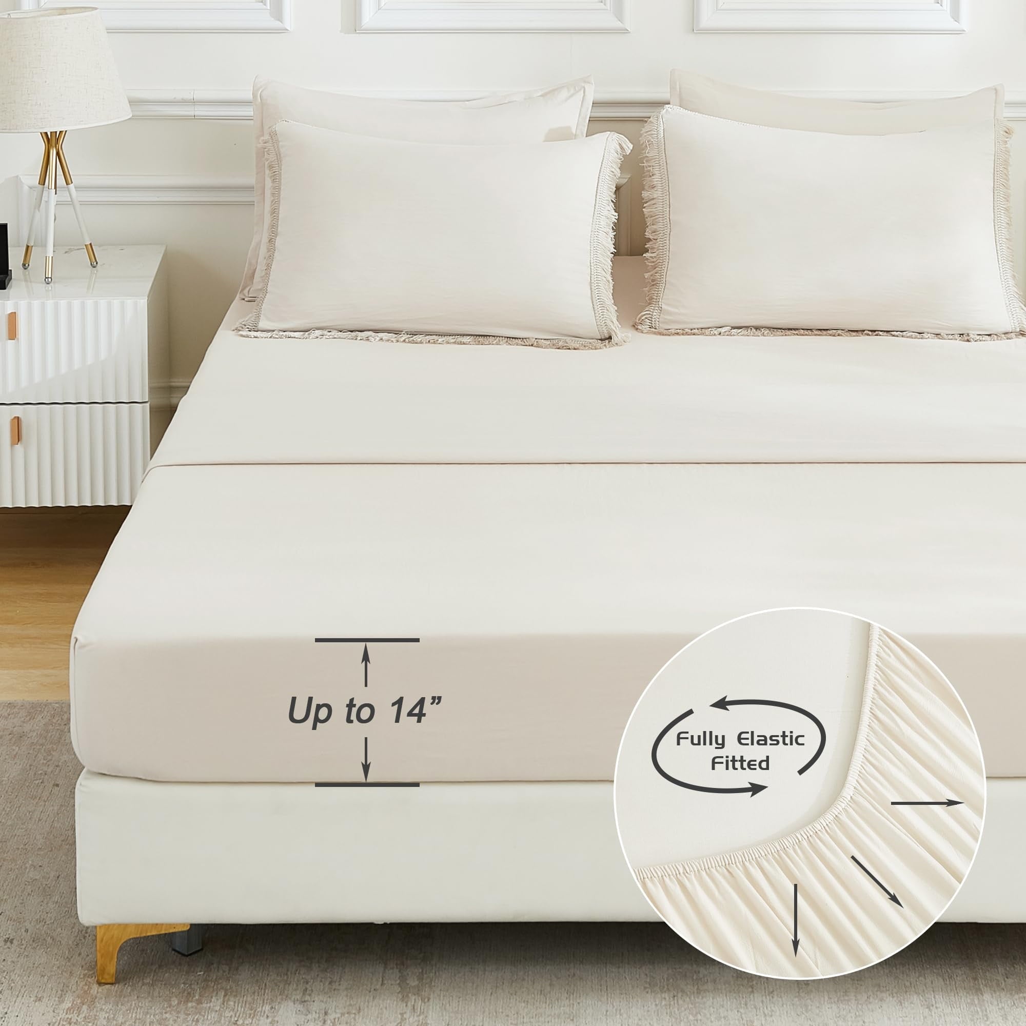 Andency King Size Comforter Sets Beige - 7 Pieces Bed in a Bag Soft Fluffy Bedding Comforter Sets for King Size Bed - Lightweight Cream Boho Tassel Bed Set with Comforter, Sheets, Pillowcases & Shams