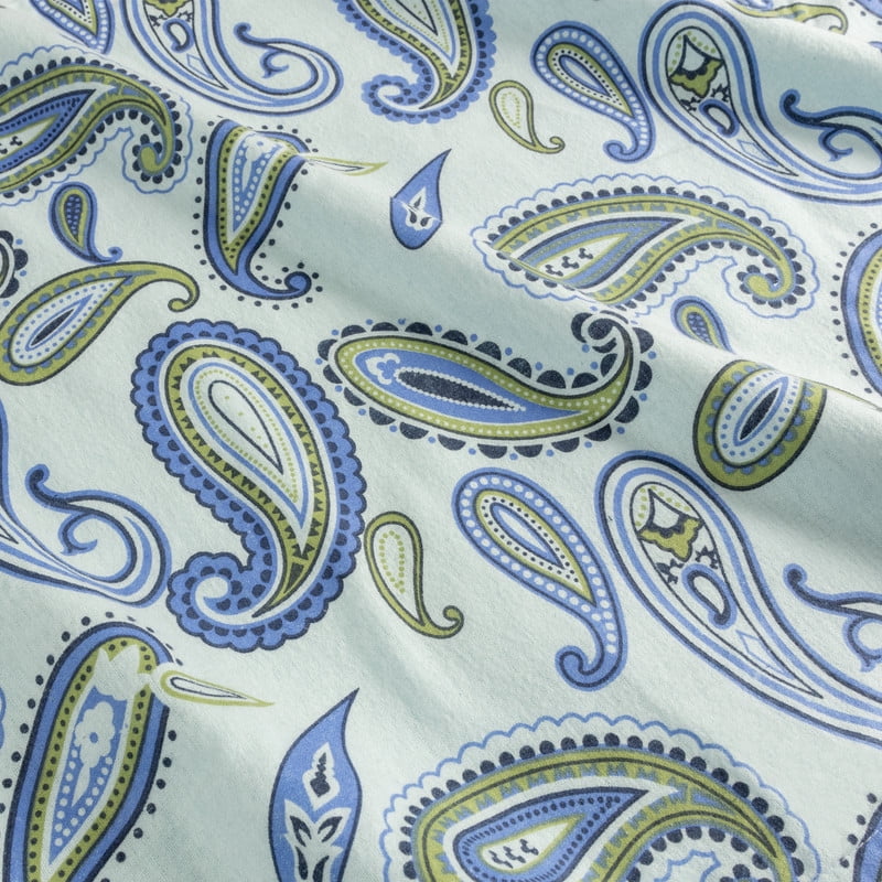 Superior Paisley Flannel Cotton Sheet Set, California King, Light Blue