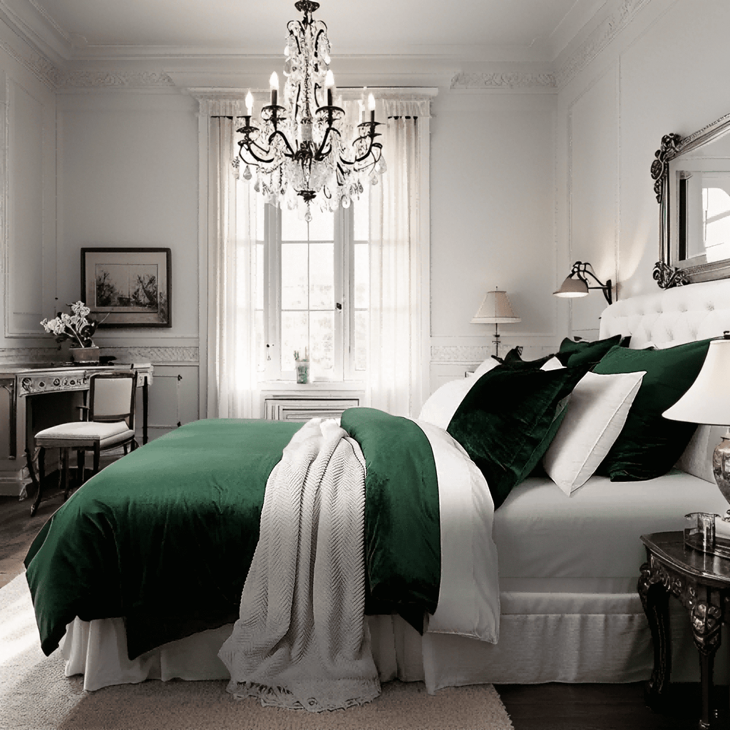 JOLUSERE Dark Green Velvet Duvet Cover King Set, 3-Piece Ultra Soft Fluffy Velvet Winter Bedding Cover